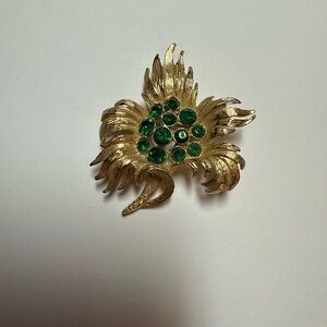Gold Tone and Green Brooch